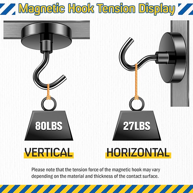 FINDMAG Black Magnet Hooks, 80LB+ Magnetic Hooks for Cruise Cabins, 6 Pack | Heavy Duty Magnetic Hooks for Hanging, Kitchen, Classroom, Home, Travel, Office, Metal Hooks for Cruise Ship Walls - Image 7