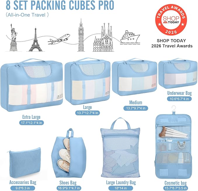 Veken 10 Set Packing Cubes for Travel Essentials, Suitcase Organizer Bags in 4 Sizes, Carry-On Luggage Accessories with Laundry Bag, Airplane Must Have with 99-Count Mesh Holes - Image 2