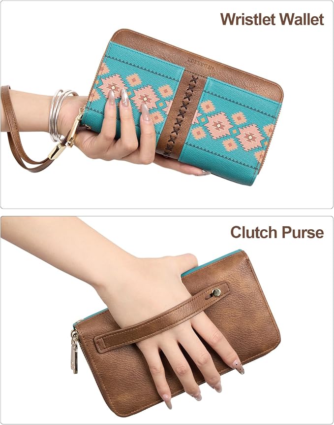 BOSTANTEN Wristlet Wallets for Women RFID Large Capacity Clutch Wallet | 24 Card Slots, 2 Zipper Pockets, Phone ＆ Card Holder, Zip Around, Hand Strap, Vegan Leather, Great Gifts - Image 2