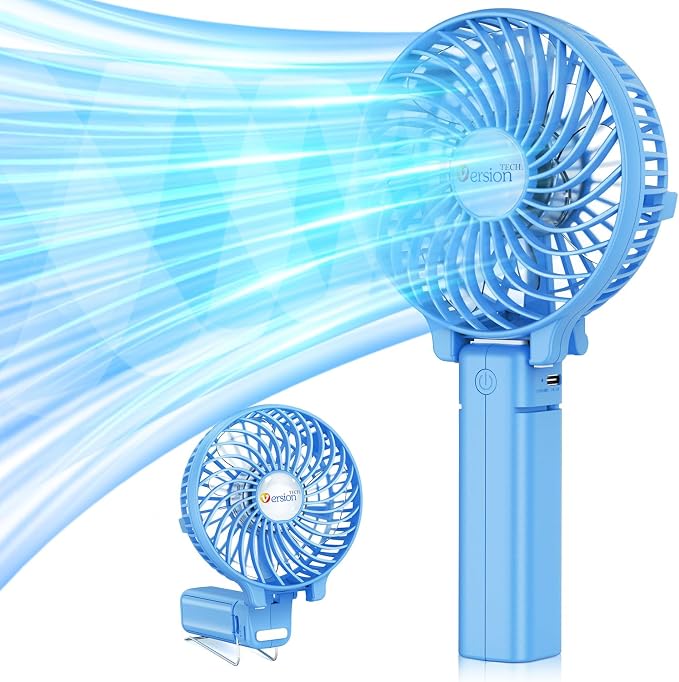 VersionTECH. Portable Handheld Fan, Powerful+Durable+180° Foldable, Mini Hand Fans with USB Rechargeable Battery Operated Cooling Accessories for Personal Use, Travel, Office Blue by VersionTECH