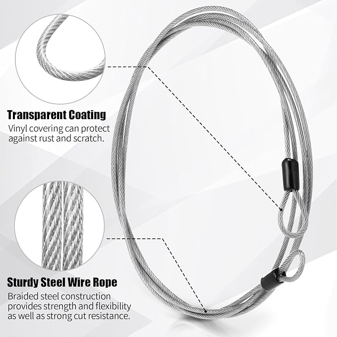 12 Pack Security Cable Luggage Lock with Loops 7 ft 3mm Braided Steel Coated Bike Cable Wire Double Loop Anti Theft Safety for U Lock, Padlock and Disc(Clear) - Image 4