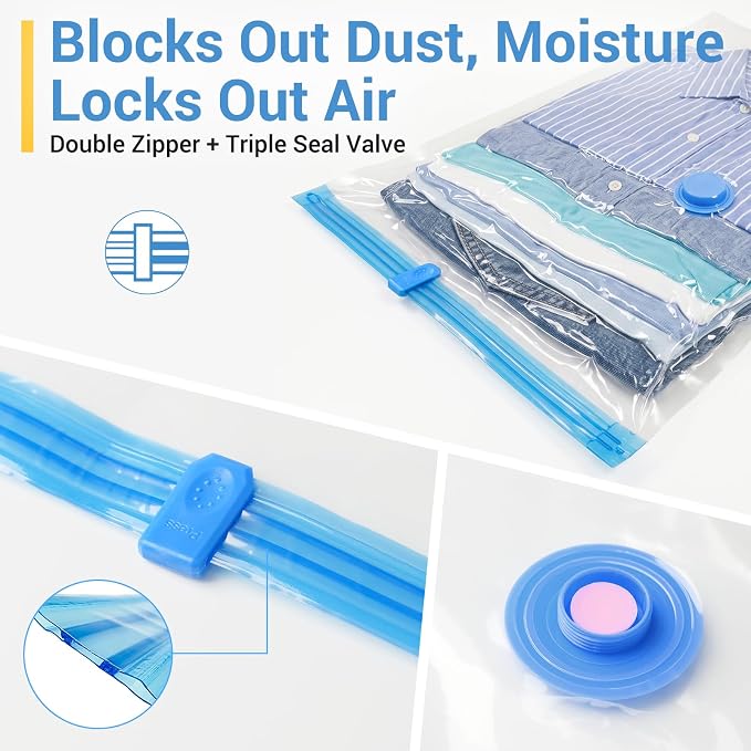 80% Space Saver Vacuum Storage Bags with Hand Pump, 10 Small | Plastic Packaging Bags, Vacuum Seal Bags for Clothing, Travel Lugggage, Blankets, Comforters - Image 3