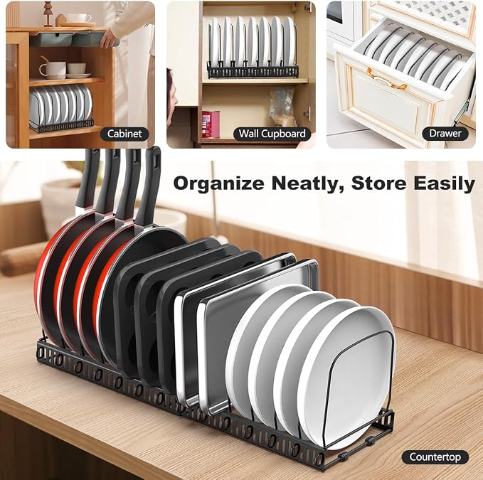 Housolution 2 Pack Cutting Board and Baking Tray Cookie Sheet Organizer | 12"-23" Expandable, 14 Adjustable Dividers, Sturdy Metal Construction, Easy Assembly - Image 6
