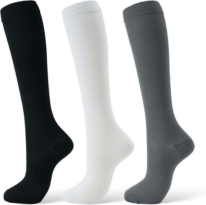 Compression Socks for Women & Men 15-20 mmHg, Knee High, 3 Pairs | Graduated Compression, Supports Circulation, Ideal for Nurses, Pregnancy, Travel, Flights, Running & Athletic Edema by FITFEL