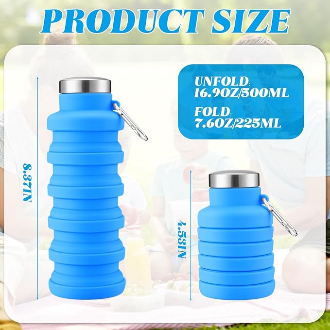 Lallisa 4 Pcs Collapsible Water Bottles 17 oz Reusable Silicone Foldable Travel Water Bottle Portable Leak Proof Sports Bottles for Gym Camping Hiking (Army Green, Orange, Blue, Black) - Image 2