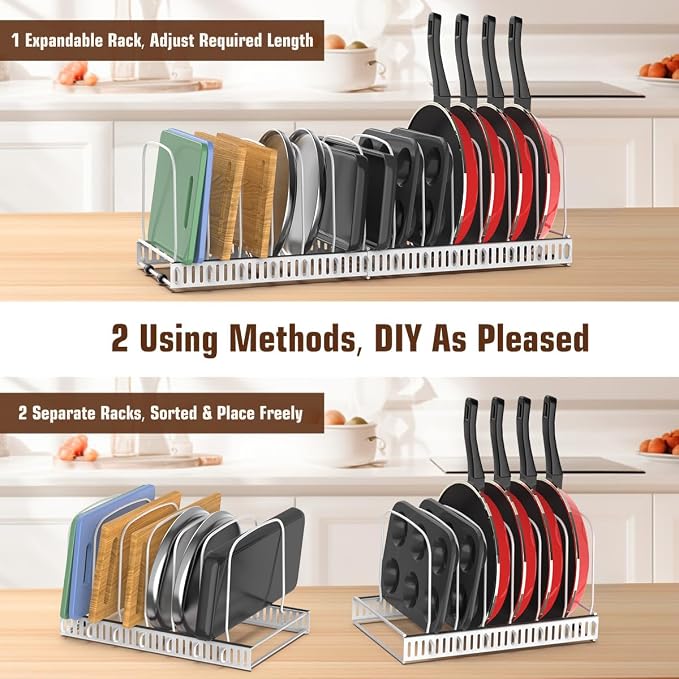 Housolution Cutting Board and Baking Tray Cookie Sheet Organizer, White | 12"-23" Expandable, 14 Adjustable Dividers, Sturdy Metal Construction, Easy Assembly - Image 4