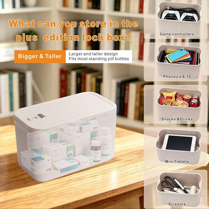 Small Medication Lock Box with Combination Code, Lockable Storage Box for Pills/Snacks/First Aid Kits, Phone/Personal Items, Secure Container for Home/Fridge/Office/Travel- Reusable (Beige) - Image 4