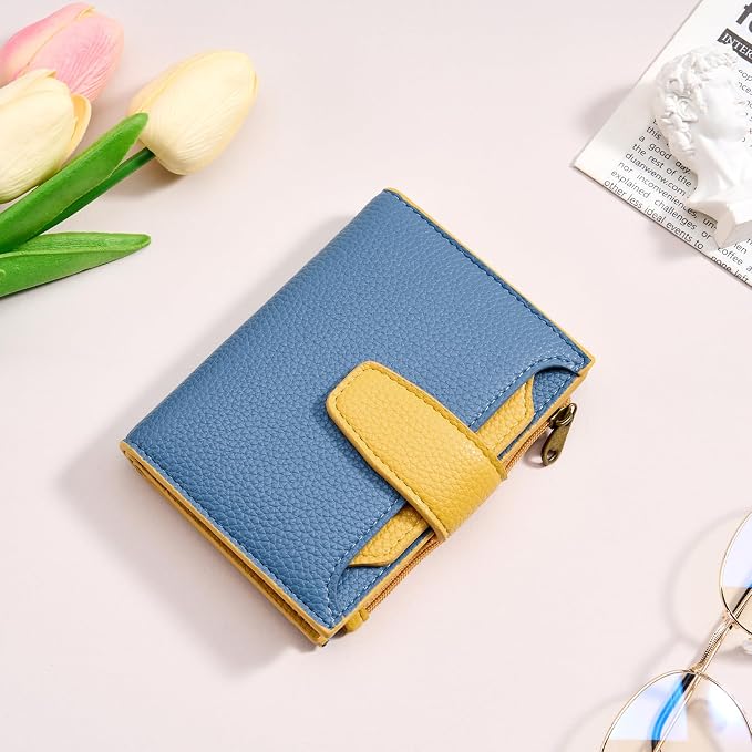 Small Wallet Women RFID Blocking Soft Leather Bifold Compact Card Holder Wallet for Women with Zipper Coin Pocket 4 ID Window - Image 8