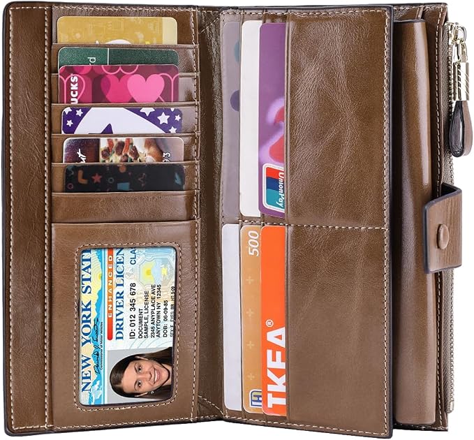 Itslife Women's RFID Blocking Large Capacity Luxury Wax Genuine Leather Clutch Wallet Ladies Card holder - Image 2