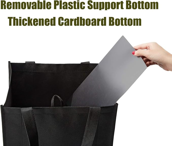 NERUB Set of 10 Reusable Grocery Bags Heavy Duty Shopping Bags Large Grocery Totes with Reinforced Bottom Super Sturdy Handles, Black - Image 5