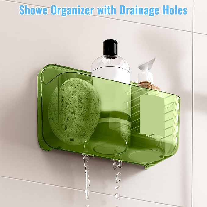 CGBE 2-Pack Cabinet Door Organizer, Self Adhesive Bathroom Shelves, Green | Acrylic Shower Caddy, Wall Mounted Storage, No Drilling, Automatic Draining, For Cabinet Door and Shower Wall - Image 4