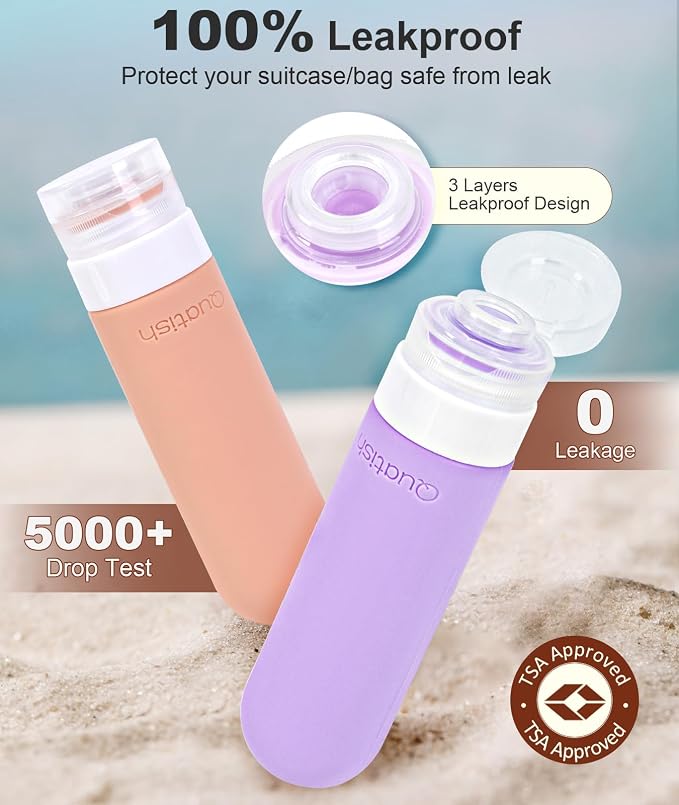 Quatish Travel Bottles for Toiletries, Original Patented Leak Proof Travel Size Toiletries, 3 oz Tsa Approved Silicone Shampoo and Conditioner Bottles, Travel Essentials, 4 Pack, Pink - Image 2