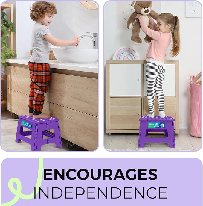 Dyforce Kids Step Stool 9 Inch, 300lbs Folding Step Stool for Toddler | Step stool Purple,Anti-slip Heavy Duty with Handle, Lightweight Foldable Foot Stool for Bathroom Kitchen Bedroom Outdoor - Image 6