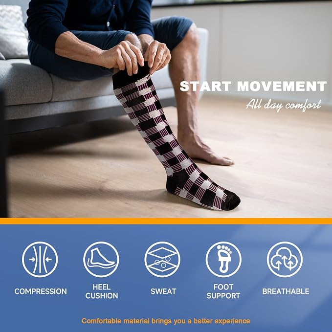 cerpite Compression Socks for Women & Men 6 Pairs Knee High Compression Socks 20-30 mmhg Best for Running,Nurse,Travel - Image 7