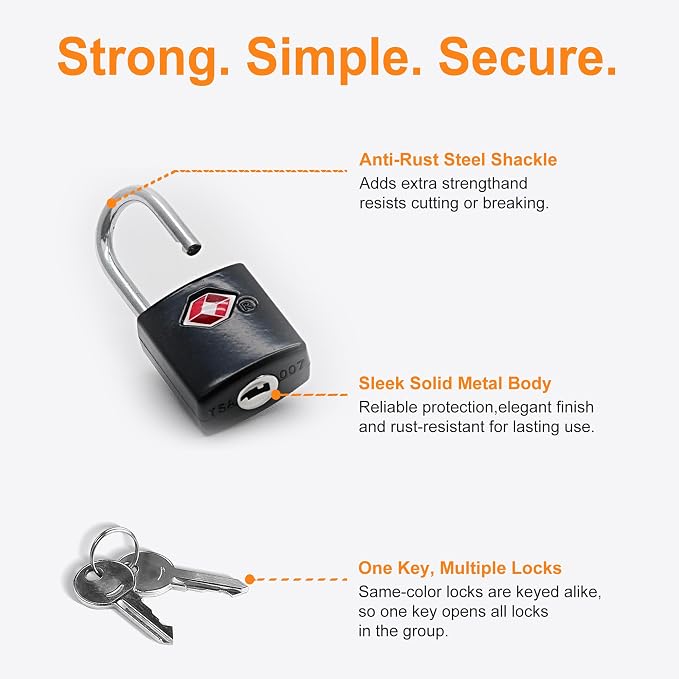 TSA Locks for Luggage with Keys, Luggage Locks TSA Approved 4 Pack, International Travel Essentials, Small Padlock with Key, Mini Padlock for Suitcase, Backpack, Bag, Zipper, Case, Box - Image 5