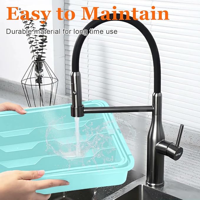 Silverware Organizer - Expandable Silverware Drawer Organizer Adjustable Drawer Organizer, Silverware Tray for Drawer15.2"x 19" Cutlery Drawer Organizer, Kitchen Organizers Storage, Turquoise - Image 7
