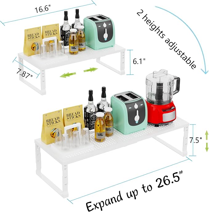 Jojocross Expandable Adjustable Stackable Kitchen Organizer, Spice Rack,Metal Pantry Storage Shelves Racks,Counter Shelf for Cabinets, Countertop, Cupboard(1 Pack/Medium/White) - Image 3