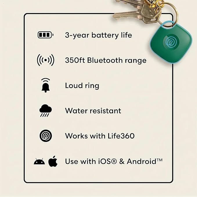 Life360 Tile - Bluetooth Tracker, Keys Finder and Item Locator for Keys, Bags and More. Phone Finder. Both iOS and Android Compatible. 1-Pack (Green Surf) - Image 8