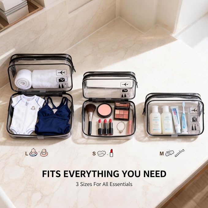 5 Pack Clear Toiletry Bag Clear Makeup Bag Zipper Toiletry Pouch | Includes 2S 2M 1L PVC Cosmetic Pouches with Zipper for TSA Toiletry Bag Set Travel Packing and Daily Organization - Image 4
