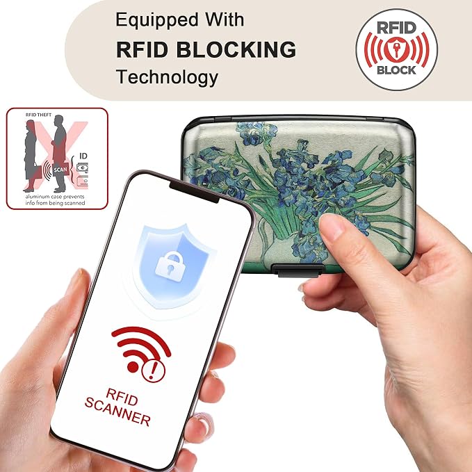 Mini RFID Aluminum Wallet Credit Cards Holder Business Card Case Metal ID Case for Men Women(Iris Flower 2#) - Image 2