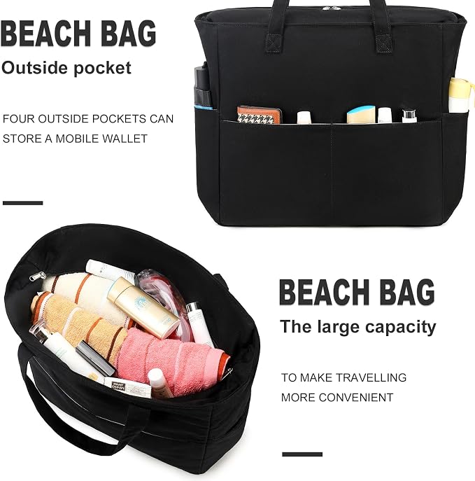 LEDAOU Beach Bag Waterproof Sandproof Women Beach Tote Pool Bag with Zipper for Swim Gym Grocery Travel with Wet Pocket | Sandproof - Image 5