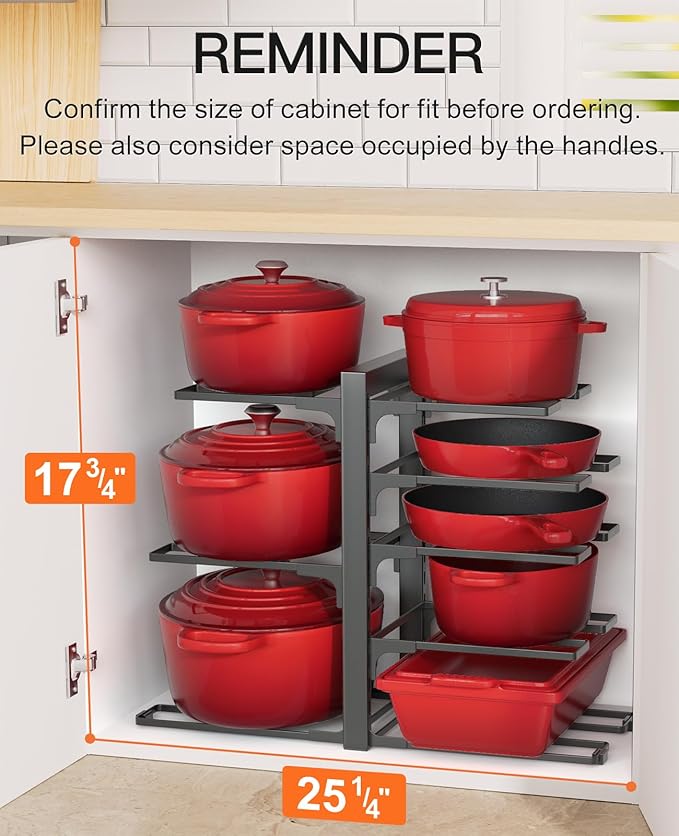 Pots and Pans Organizer Under Cabinet 15.8", 8-Tier Adjustable Black | 2 DIY Modes, Tool-Free Assembly, Max 120 Lbs, Fits Cast Iron Pans, Dutch Ovens & Heavy Cookware, For Kitchen Cabinets - Image 2