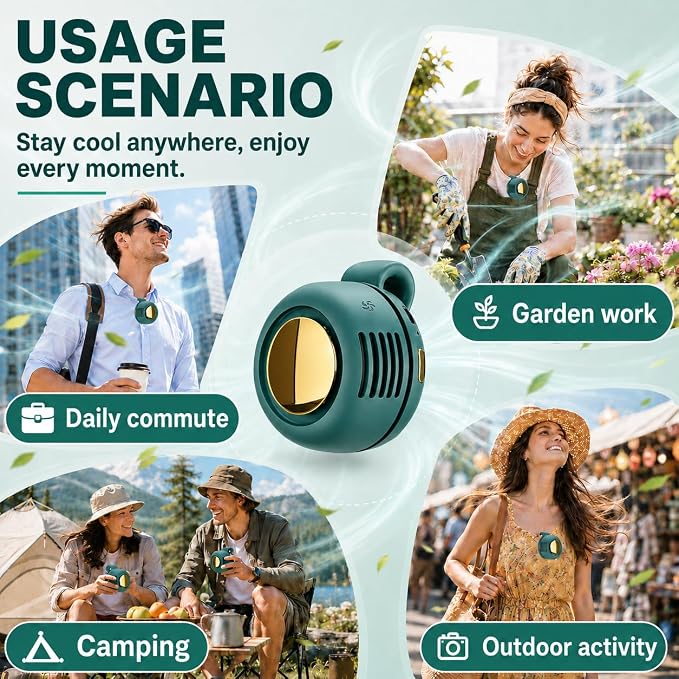 Portable Silent Mini Bladeless Fan Clip On, Small Fan Clip on for Shirt & Waist, Adjustable 3-Speed Suspended Whirlwind Fans, For Outdoor & Travel & Office, Travel Accessories (1, green) - Image 4