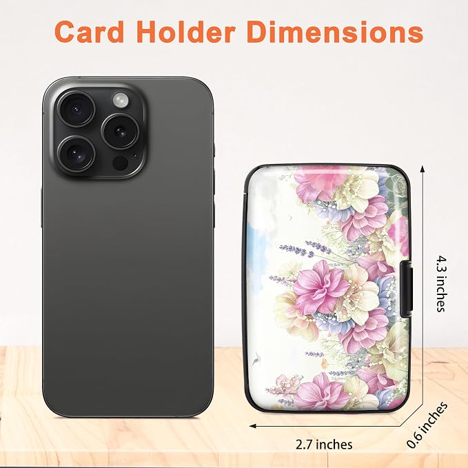 2 Pack Credit Card Holder for Women RFID Blocking Wallet, Pink Flower | Card Wallets for Women Small Mini Business Metal Accordion Aluminum Alloy Hard Case for Men - Image 5