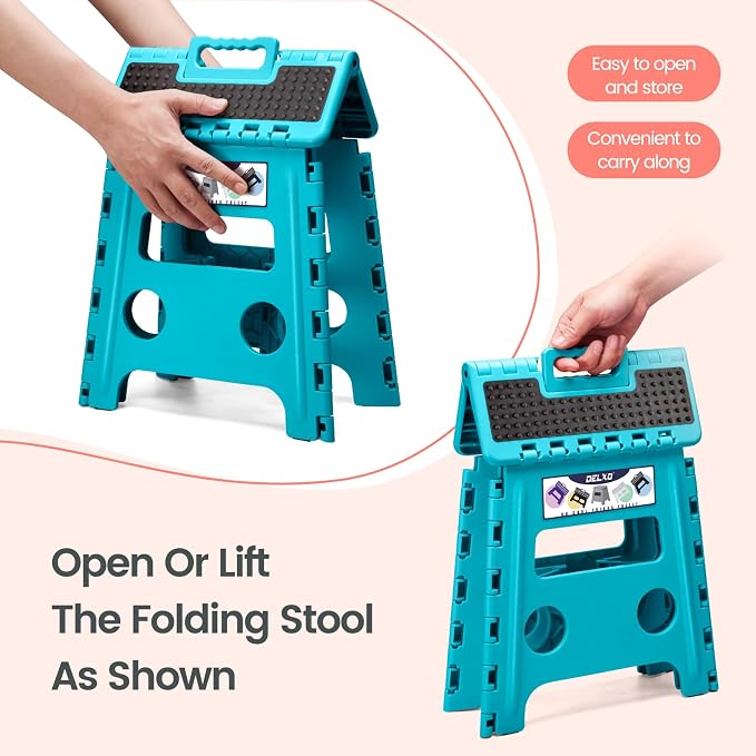 Delxo Folding Step Stool 13 Inch,300 Lbs Step Stool for Adults Blue | Foldable Step Stool 13",Non-Slip Foot Stools with Handle,Lightweight Collapsible stools for Kitchen,Bathroom,Bedroom,Garden - Image 8