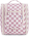 Narwey Small Checkered Hanging Travel Toiletry Bag for Women, Travel Bag for Toiletries, Makeup Bag Organizer Cosmetic Bags Make Up Bags for Women (Dusty Rose Checkerboard) by Narwey