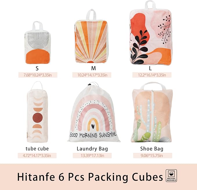 6 Pcs Compression Packing Cubes for Travel, Waterproof Luggage Organizer Washable Storage Bags Set - Packaging Cubes for Backpack Travel and Carry-Ons - Image 2