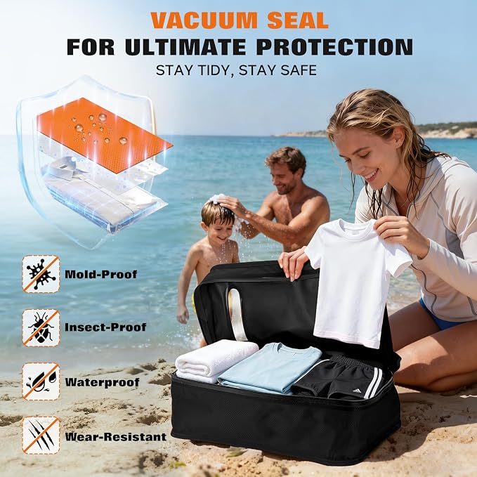 Vacuum Bags for Travel with Wired Pump, Travel Compression Bags for Clothes, 180° Open Zipper, Save 80% Space, IP68 Waterproof Travelpack Vacuum Kit for Luggage, Suitcase, Home Storage (2 Pack + Pump) - Image 6