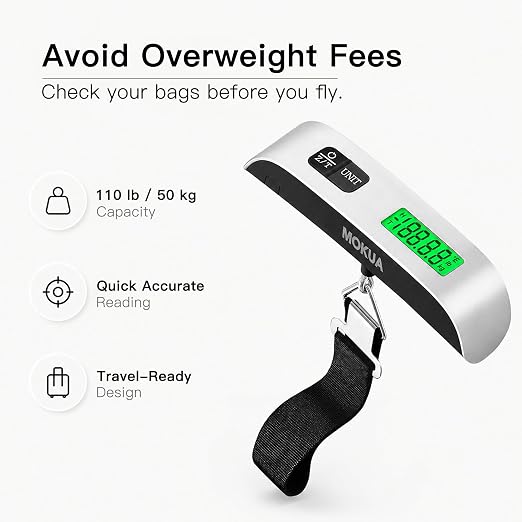 MOKUA Portable Digital Luggage Scale, 110lbs Hanging Baggage Scale with Backlit LCD Display, Portable Suitcase Weighing Scale, Travel Luggage Weight Scale with Hook - Image 4