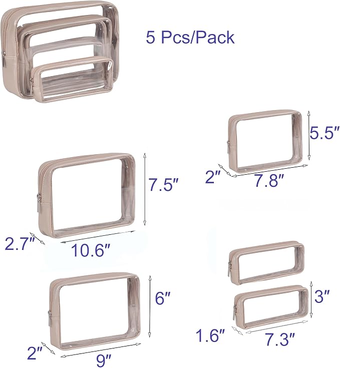 Remobia Hicol TSA Approved 5-Piece Diaper Bag Organizer Pouch Set Clear Waterproof TPU Kids Toiletry Storage Set Travel Packing Clutch Cube Bags for Baby Nursing (Pearl Grey) - Image 2