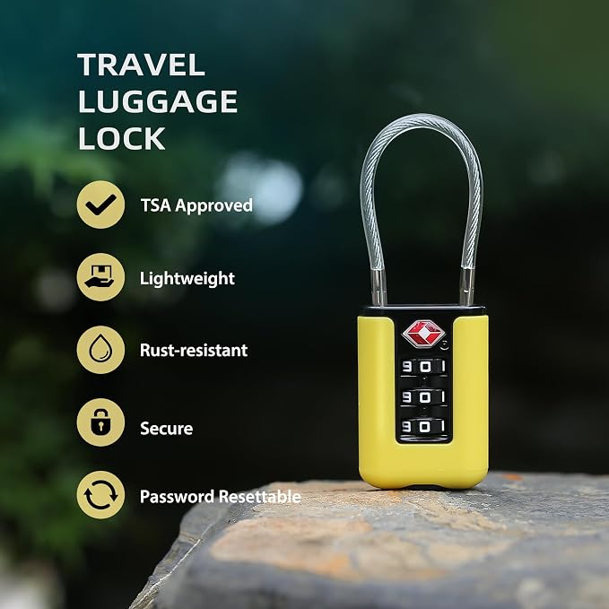 TSA Approved Luggage Locks, 3-Digit Waterproof Padlock, Combination Travel Cable Lock, Lockers, Suitcases, Toolboxes (Yellow+Yellow) - Image 4