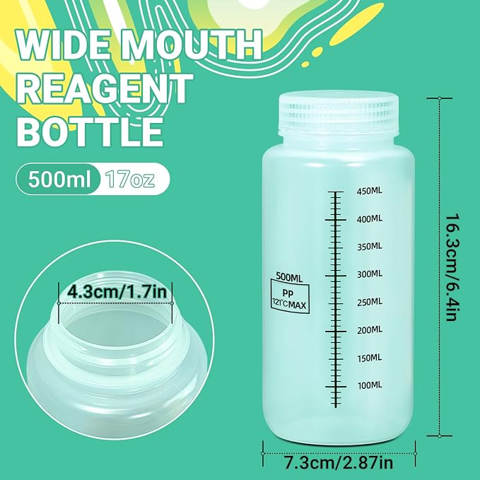 17oz/500ml Wide Mouth Plastic Bottles with Airtight Lids, Graduated Food Grade Leak Proof PP Containers Jars for Water Sample Lab Reagent Liquid Medicine Storage (Transparent, 3 Pcs) - Image 2