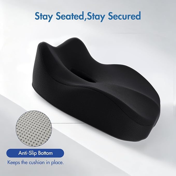 Car Seat Cushion, Ergonomic Memory Foam Car Seat Pad for Sciatica Pain Relief, Larger Driving Seat Cushion for Car Short Drivers on Long Drives - Butt Cushion for Car,Truck, Office - Black - Image 5
