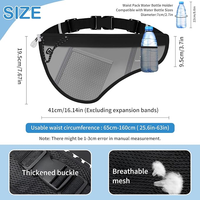 SooGree Men Women Sports Running Waist Bag, Waterproof Fanny Packs with Adjustable Belt, Waist Fanny Pack Bag with Water Bottle Holde for Running Hiking Walking Biking - Image 2