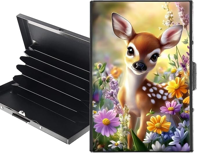 Metal Wallet,Credit Card Holder for Women,Slim RFID Blocking Credit Card Holder Thin Aluminum Wallet ID Case,6 Slot Business Mini Hard Metal Case for Women/Men,Cute Deer Floral by Unknown