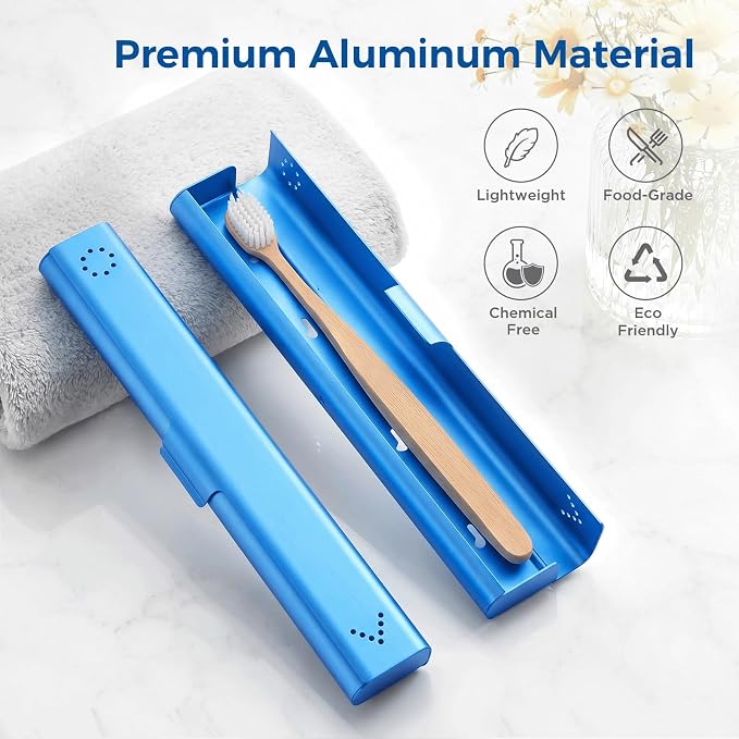 Toothbrush Travel Case Aluminum, Portable Toothbrush Holders Travel, Manual Toothbrush Case Container for Traveling, Bathroom, Camping, Business Trip-1Pack Blue - Image 2