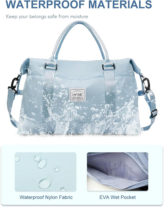 BAGAIL Travel Duffel Bag, Weekender Bags for Women, Overnight Gym Carry On Tote Bag with Wet Pocket, Hospital Mom Bag for Labor and Delivery - Light Blue - Image 4