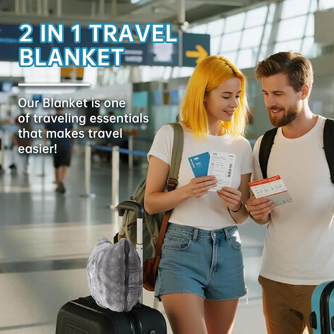 Travel Blanket and Pillow-2-in-1, Ultra-Soft&Compact, Airplane Blanket with Hand Luggage Belt and Backpack Clip,Travelers Accessories Gifts, 61x43 Inches（Green） - Image 2