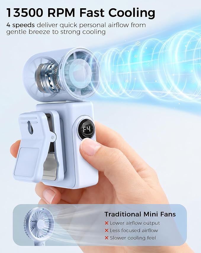 Hotsales Clip-On Portable Fan for Strollers, Handheld Turbo Fan for Travel | Small But Mighty Mini Fan, Detachable 360° Rotating Clip, LED Display, Rechargeable, Summer Outings, Gifts For Women And Men - Image 3