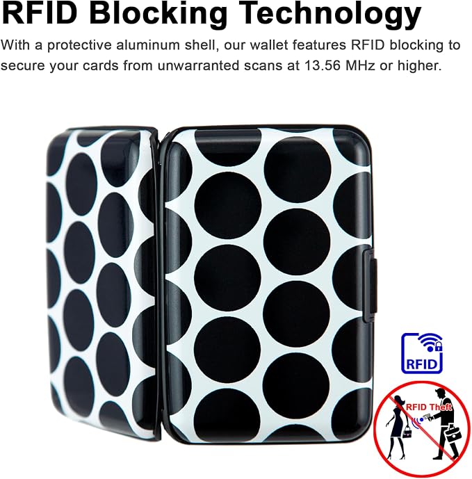 Credit Card Holder Wallet for Women Men RFID Blocking Small Metal Business Aluminum Protector Sleeves Slim Mini Cards Case (Black White Polka Dot) - Image 3