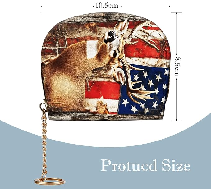 Women's Slim RFID Wallet – Compact Leather Card Holder Wallet for Women, 9 Card Slots RFID Blocking Credit Card Organizer, Small Travel Wallet - American Flag and Deer - Image 2
