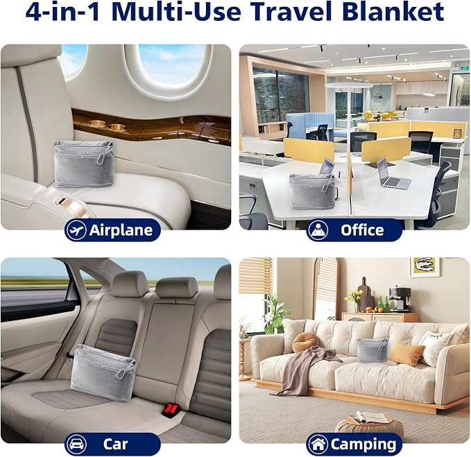 Packable Travel Throw Blanket, Navy Blue | Soft lightweight wearable travel accessory with carry pouch, airplane blanket, road trips, office naps,outdoor camping - Image 7
