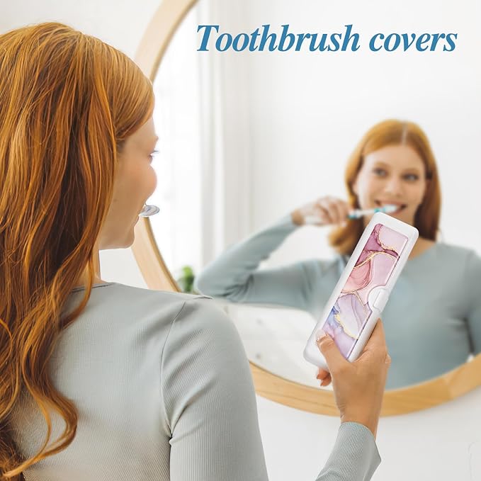 Toothbrush Travel Case - Colorful Pattern, Holder and Covers for Toothbrushes, Includes Tongue Scraper Case - Image 4