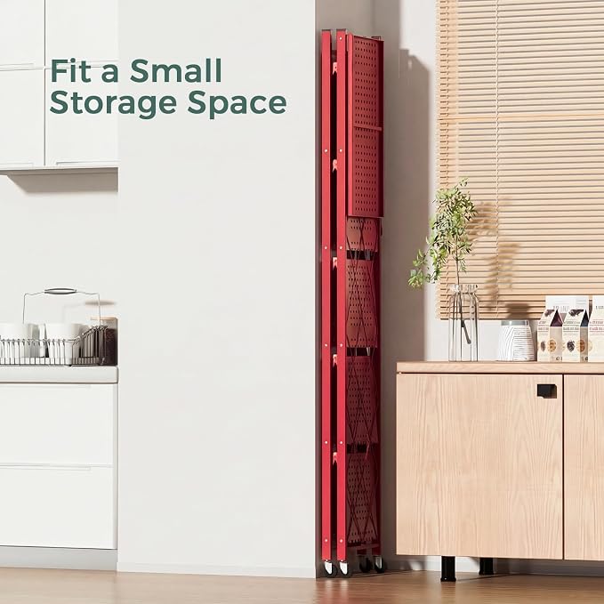 DEANIC 6-Shelf Folding Bookcase with Wheels, Heavy Duty Storage Shelves, Freestanding Metal Wire Shelving Unit for Living Room, Office, Kitchen, Basement, Pantry (Red 2 Pack) - Image 4