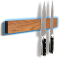 Magnetic Knife Holder for Wall 16”, Acacia Wood, No Drill Fridge | Strong Dual-Row Magnet Holds 9 Knives & Heavy Cleaver, 3M Adhesive Tape & Screw Mount, Kitchen Knife & Utensil Organizer by Gourmetop