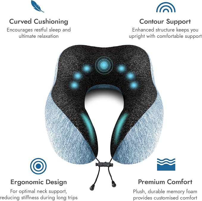 High Fill Memory Foam Travel Neck Pillow - Ergonomic Support for Plane, Car, Home Travel Accessory, Washable Cover - Neck Pillow for Effortless Travel - Image 2